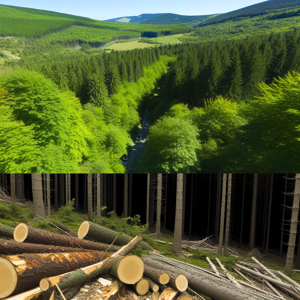 A forest before and after logging.