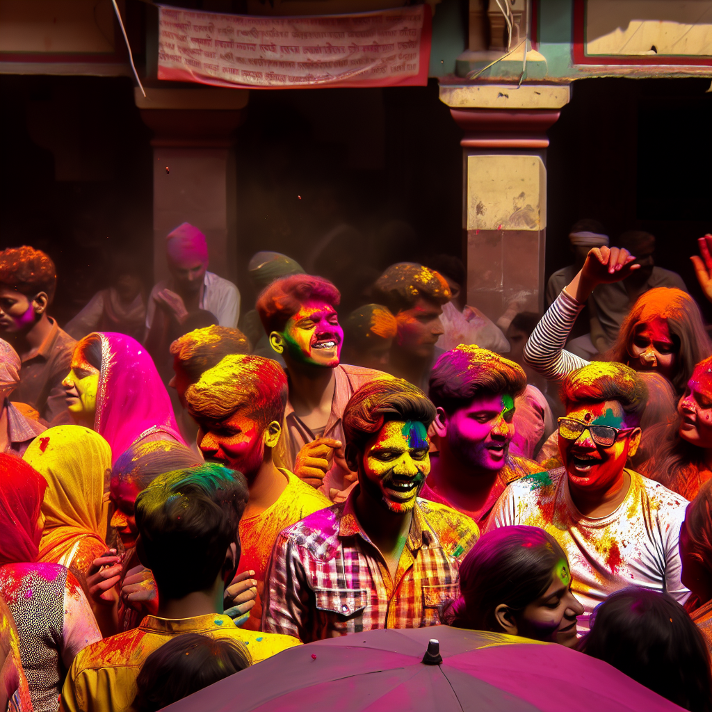 People celebrating Holi with colorful powders.