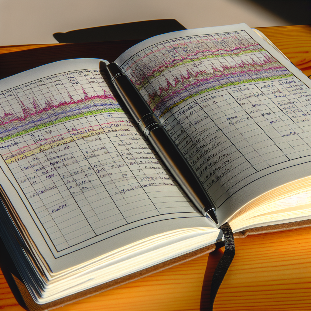 A notebook with handwritten entries and a pen lying on it.