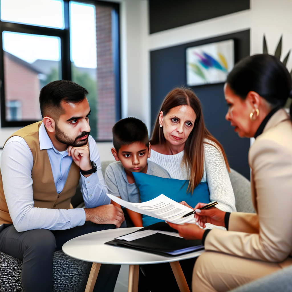 A family is having a discussion with a professional.