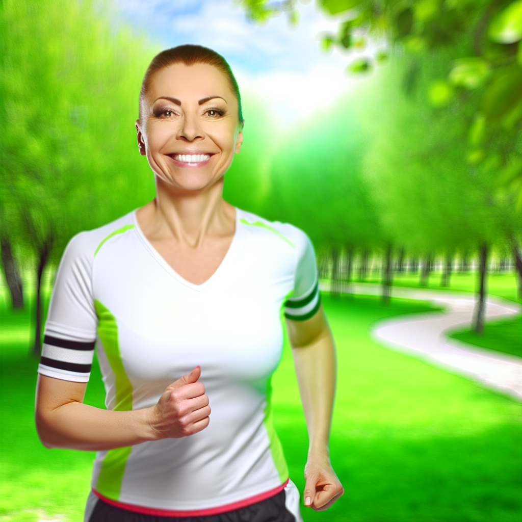 A woman is jogging in a park.