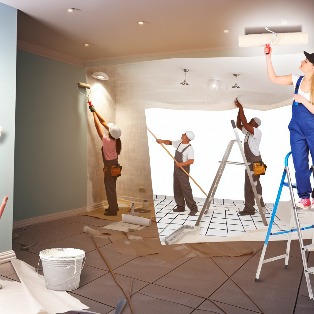 People painting walls and ceilings.