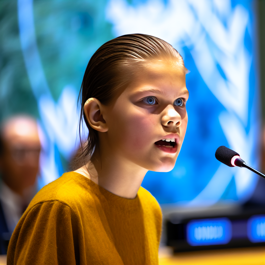 A young person speaking into a microphone at a formal event.