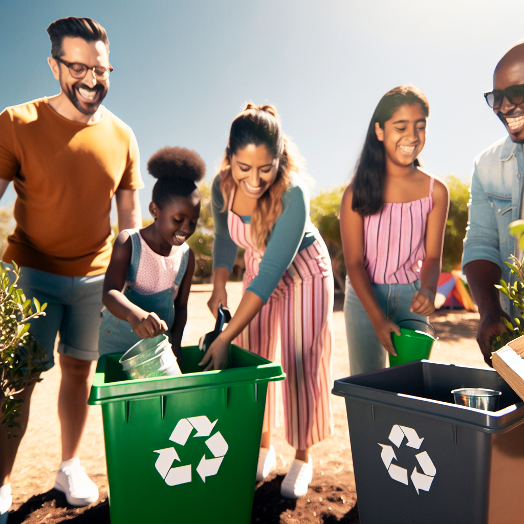 People are recycling outdoors.