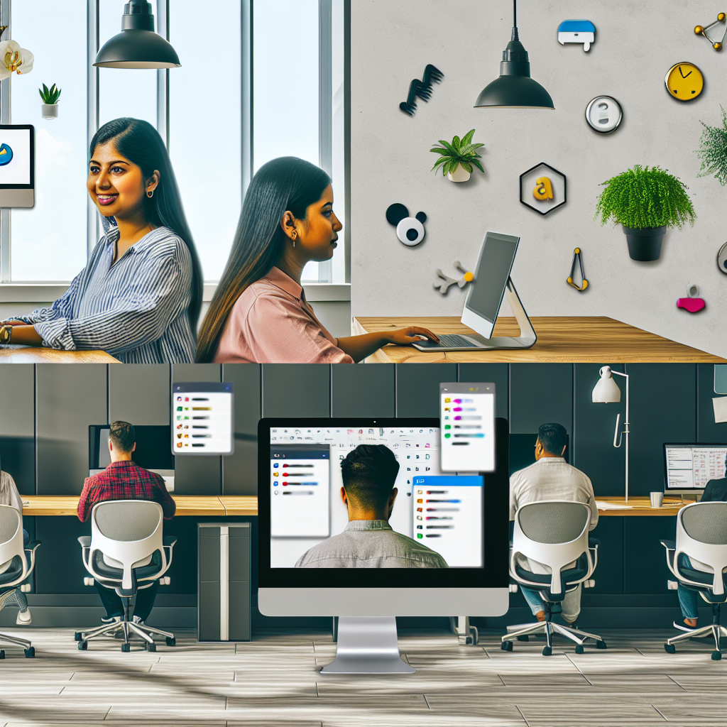 People working on computers in a modern office.