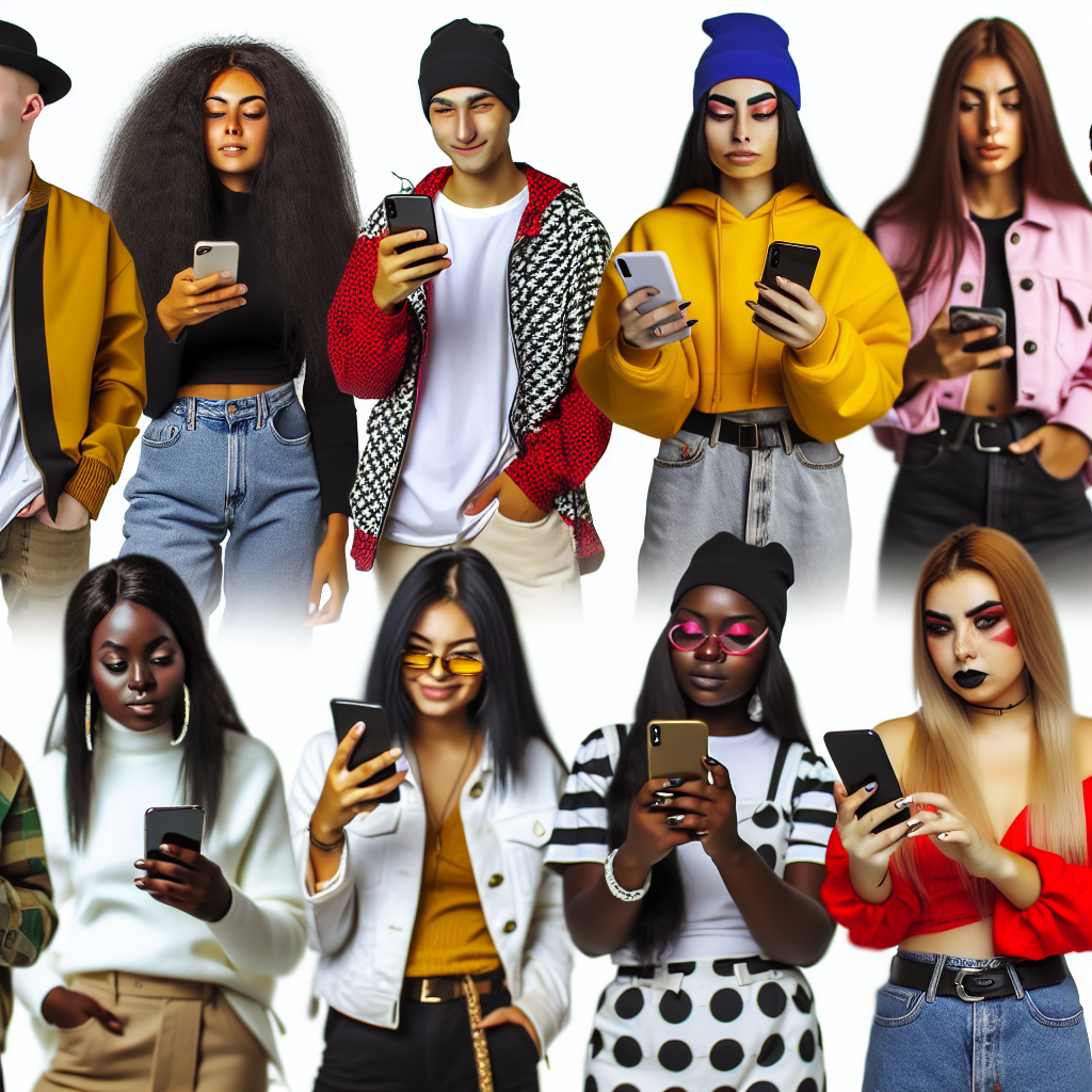 A group of young people looking at their smartphones.
