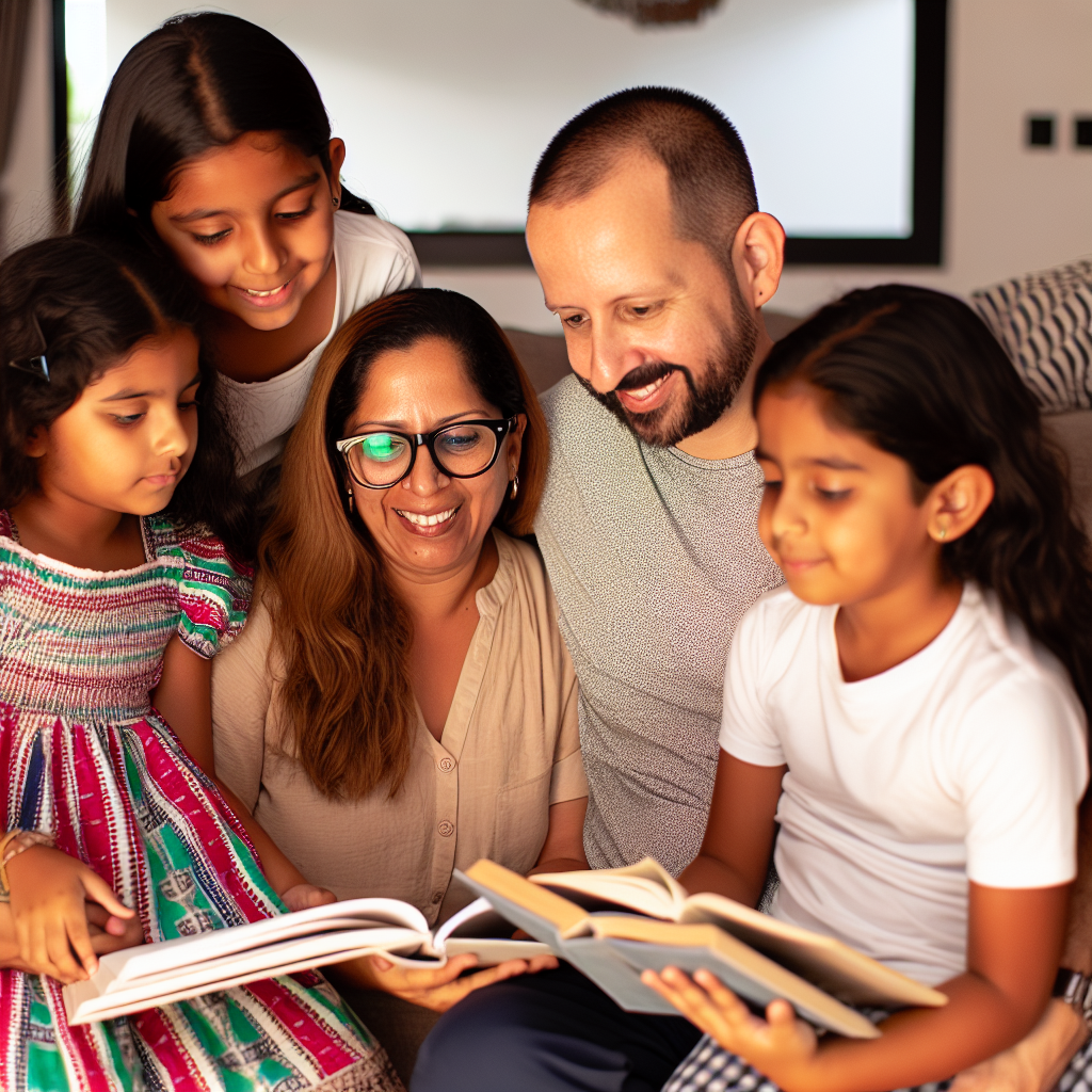 A family reading books together.
