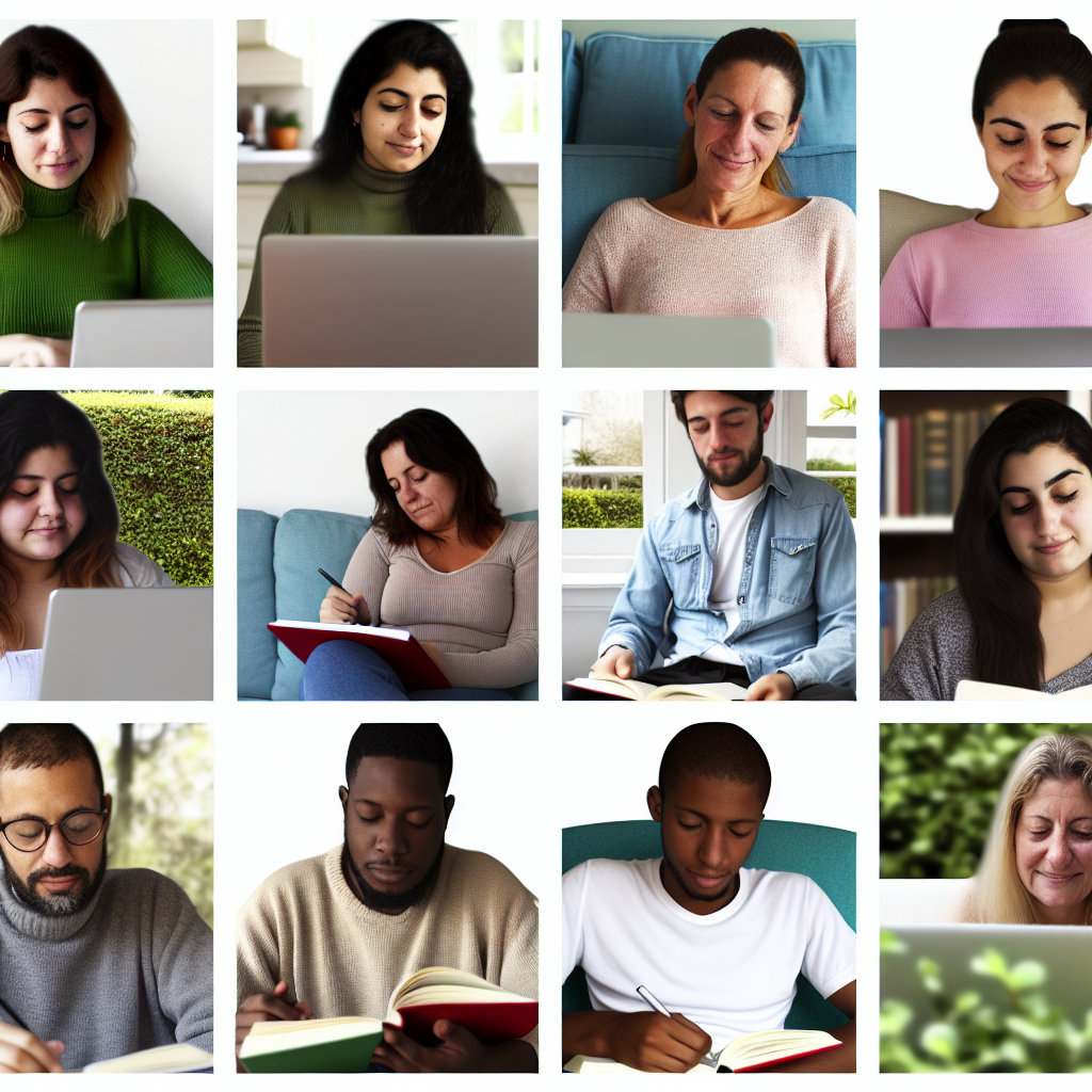 People studying or working on laptops and reading books.
