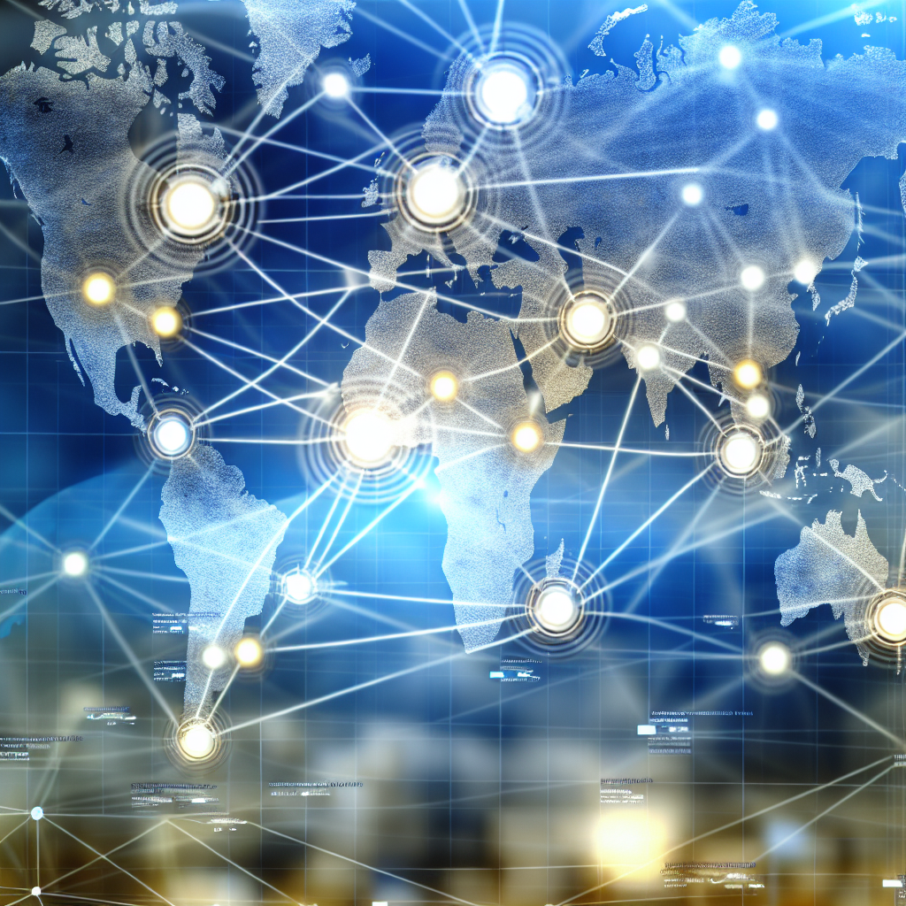A world map with interconnected network points.